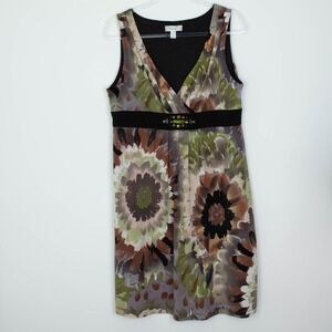 Dressbarn Womens Floral Sleeveless Babydoll Dress 14 Forest Fairy Goblincore Y2K